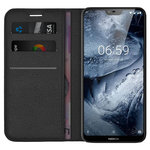 Leather Wallet Case & Card Holder Pouch for Nokia 6.1 Plus - Black